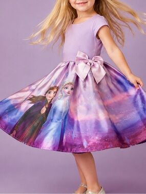 H&M DISNEY Frozen 2 Anna Elsa Bow Party Dress Princess Purple Twirl Dress 4-6 Y